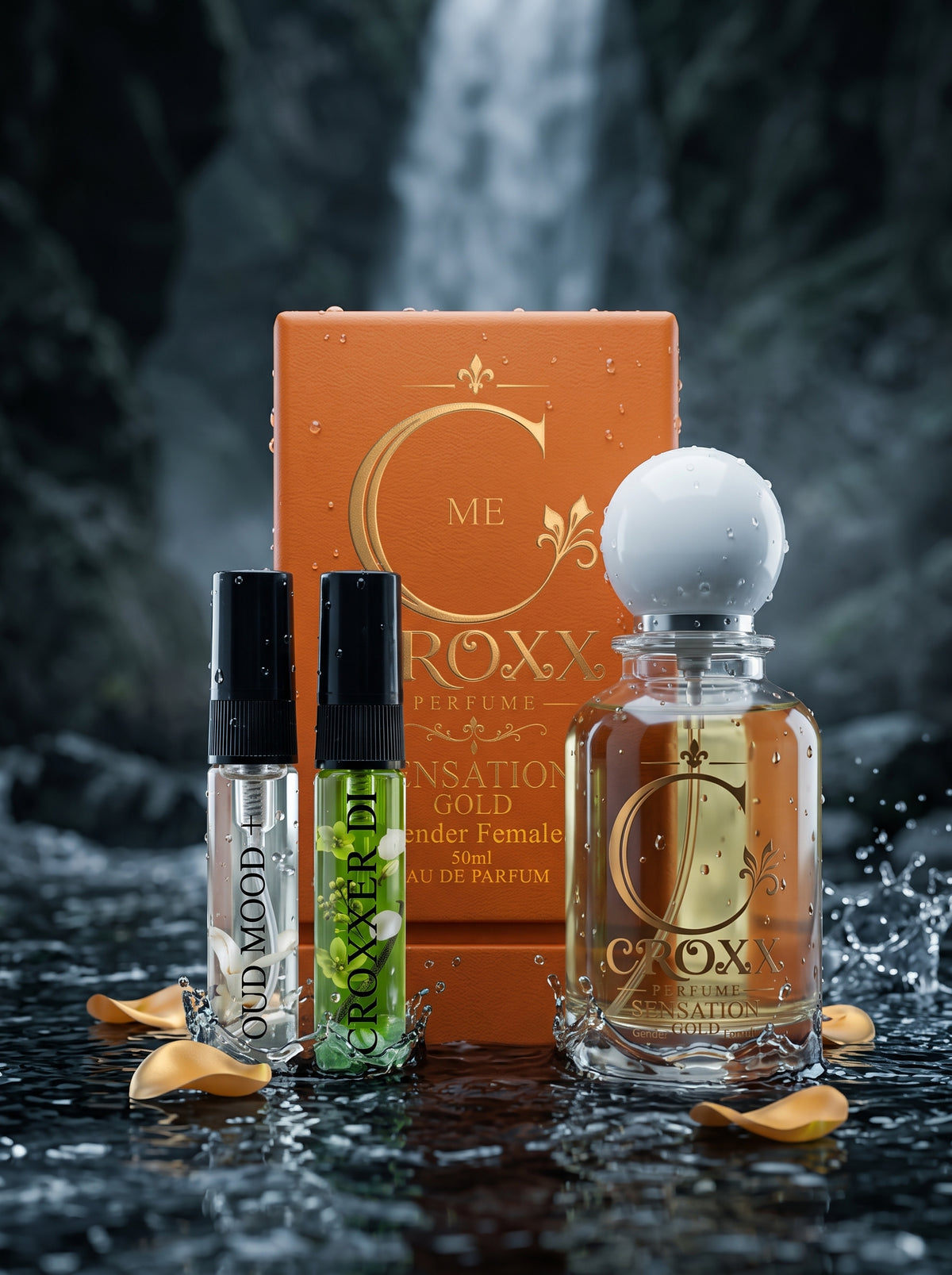 Sensation Gold 50 ml Set – With Box + 2 Testers (5 ml Croxxer Di & Oud Mood Plus)