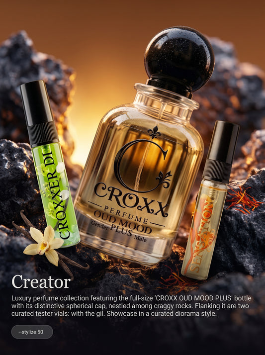 Oud Mood Plus 50 ml Set – With Box + 2 Testers (5 ml Sensation Gold & Croxxer Di)