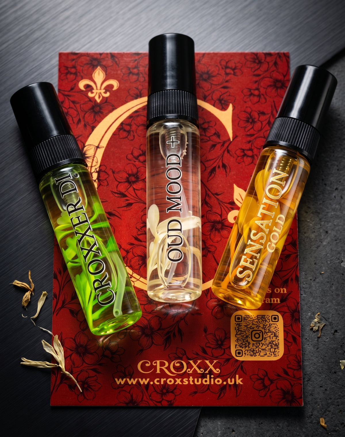 Tester Set – 3 × 5 ml Croxx Perfume (Oud Mood +, Sensation Gold & Croxxer Di)