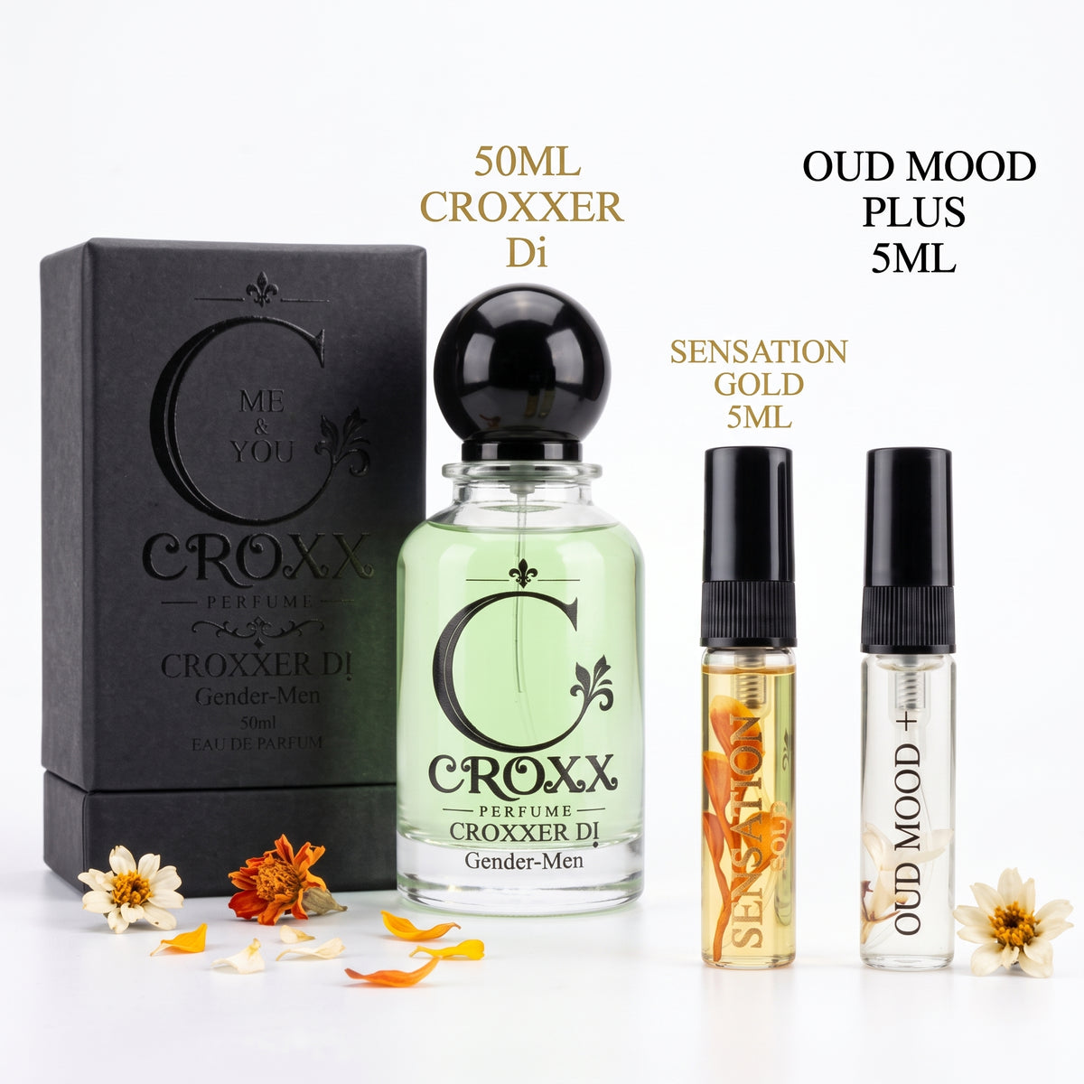 Croxxer Di 50 ml Set – With Box + 2 Testers (5 ml Sensation Gold & Oud Mood Plus)